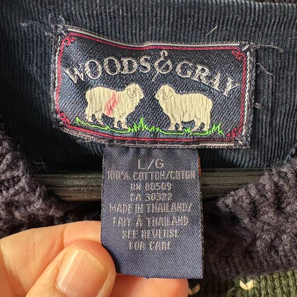 Woods & Gray men's large navy cotton argyle 90s grandpacore sweater preppy ivy - Picture 4 of 6